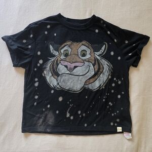 Disney Parks Aladdin Jasmine Rajah Tiger Bleached Black Women's T-Shirt, Size XS